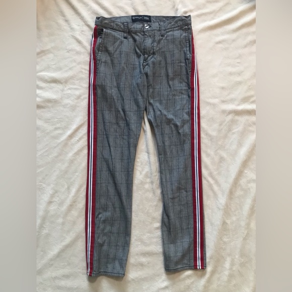 Gray Plaid Pants with Red Stripe - Picture 2 of 5